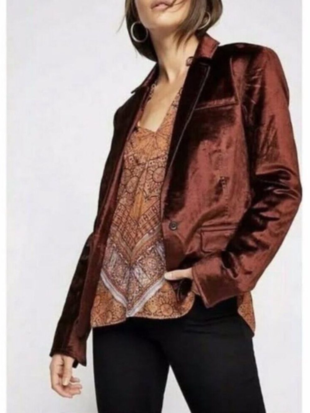 Free People Crushed Velvet Blazer Tobacco Brown